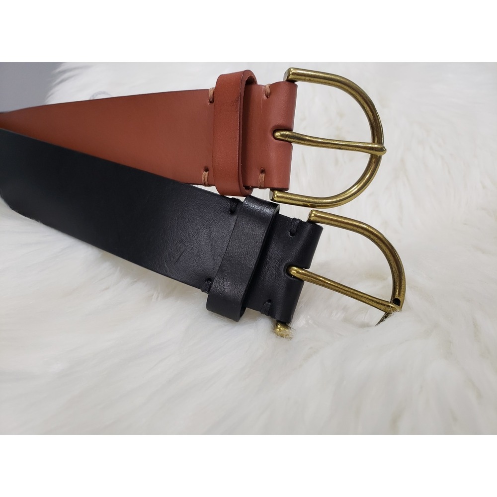 NEW LOT 2 AMERICAN EAGLE Smooth Genuine Leather Black BROWN BELT Brass Buckle